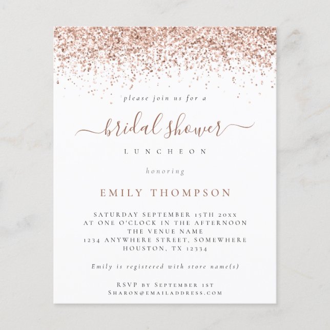 Budget Rose Gold Glitter Bridal Shower Luncheon (Front)
