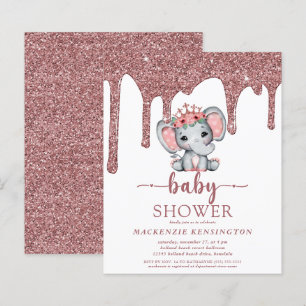 Budget Rose Gold Glitter Drips Elephant Girl Baby