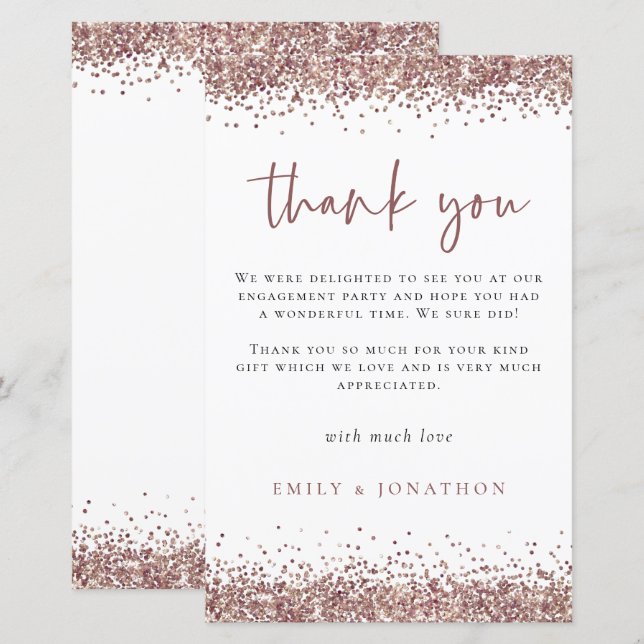 Budget Rose Gold Glitter Engagement Party Thanks (Front/Back)