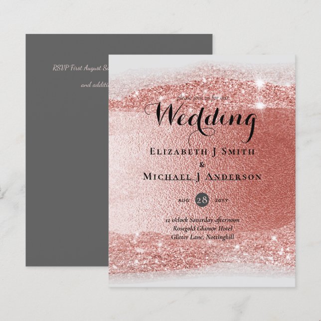 Budget Rose gold Glitter Foil Look Wedding (Front/Back)