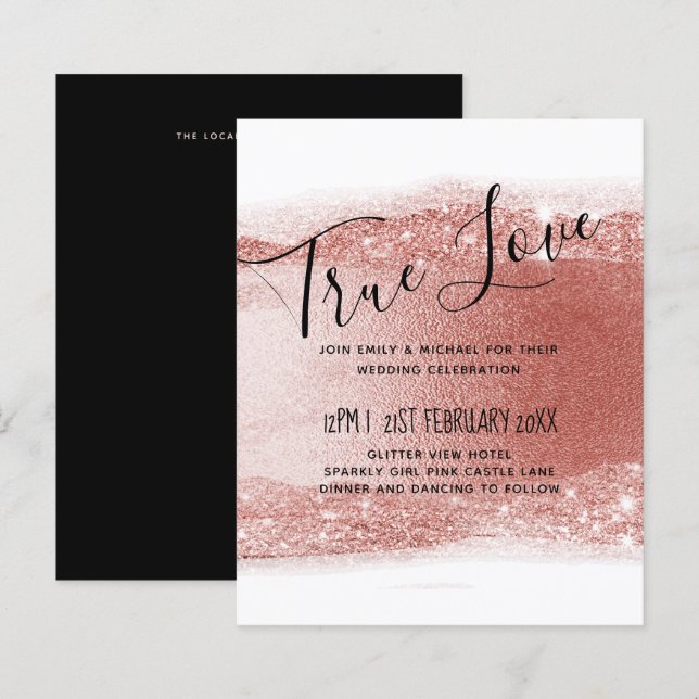 Budget Rose gold Glitter Foil Look Wedding (Front/Back)