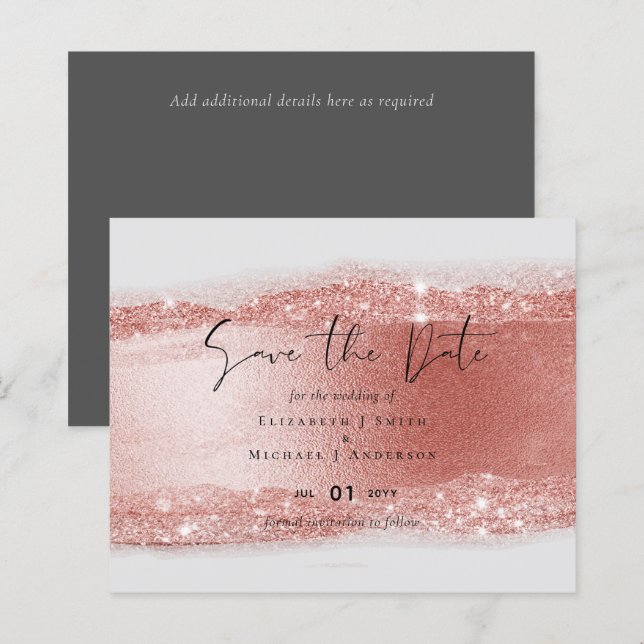 Budget Rose gold Glitter Foil Look Wedding (Front/Back)