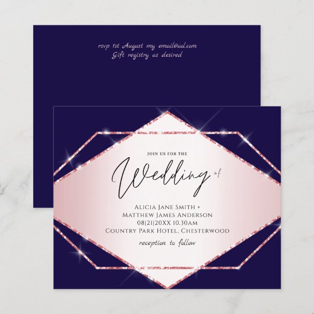 Budget Rose gold Glitter Foil Look Wedding (Front/Back)