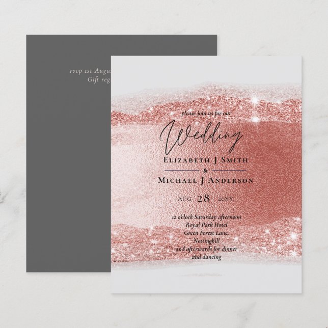 Budget Rose gold Glitter Foil Look Wedding (Front/Back)