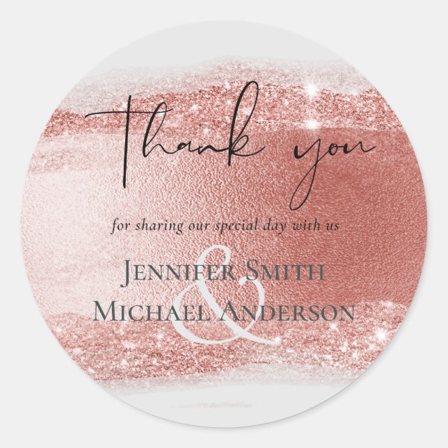 Budget Rose gold Glitter Foil Look Wedding Classic Round Sticker (Front)