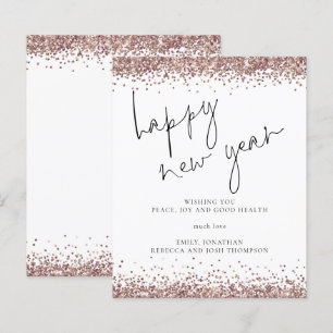 Budget Rose Gold Glitter Happy New Year Card