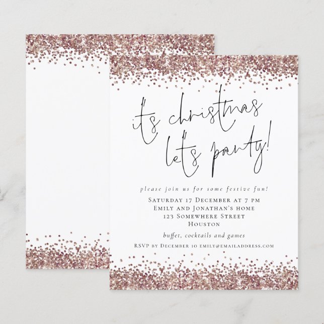 Budget Rose Gold Glitter Its Christmas Lets Party  (Front/Back)