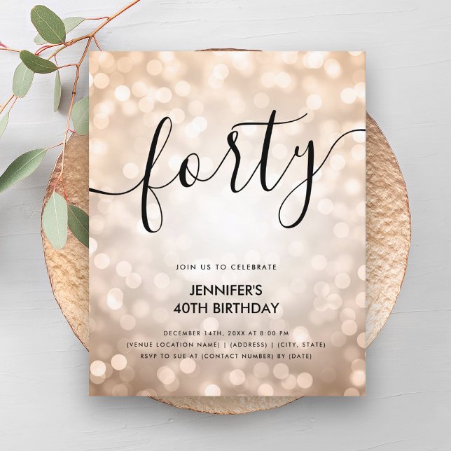 BUDGET Rose Gold Glitter Lights 40th Birthday  (BUDGET Rose Gold Glitter Lights 40th Birthday)