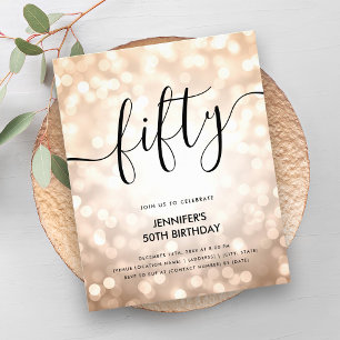 BUDGET Rose Gold Glitter Lights 50th Birthday Flyer