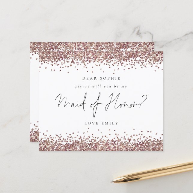 Budget Rose Gold Glitter Maid of Honour Request (Front/Back In Situ)