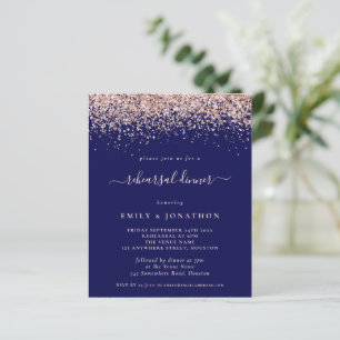 Budget Rose Gold Glitter Navy Rehearsal Dinner