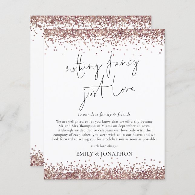 Budget Rose Gold Glitter Nothing Fancy Elopement (Front/Back)