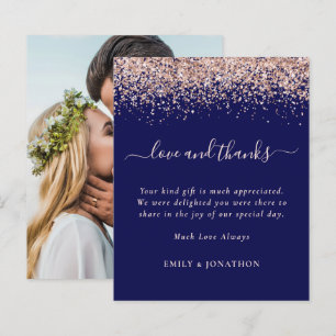 Budget Rose Gold Glitter Photo Navy Wedding Thanks