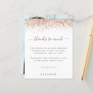 Budget Rose Gold Glitter Photo Sweet 16 Thanks