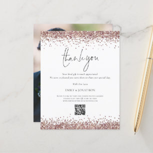 Budget Rose Gold Glitter QR Code Wedding Thank You