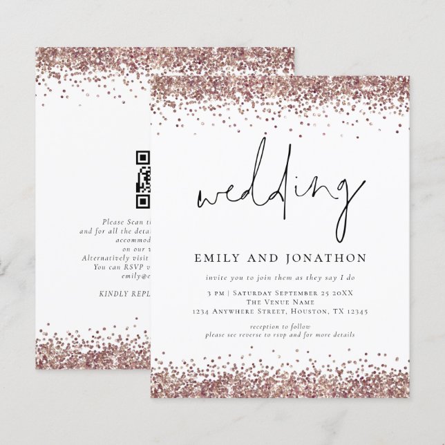 Budget Rose Gold Glitter QR Informal Wedding (Front/Back)