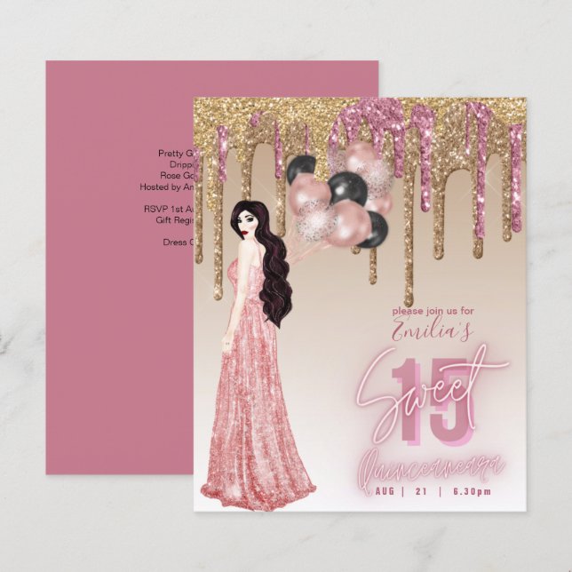 Budget Rose Gold Glitter Quinceanera Brunette      (Front/Back)