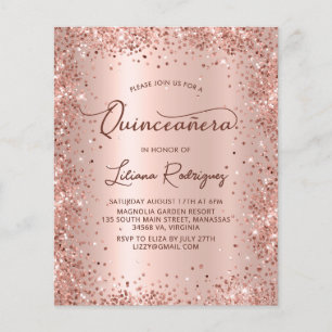 Budget Rose Gold Glitter Quinceanera Invitation