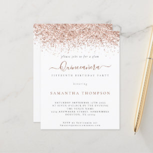 Budget Rose Gold Glitter Quinceañera Invitation