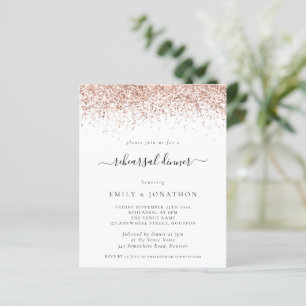Budget Rose Gold Glitter Rehearsal Dinner Invite