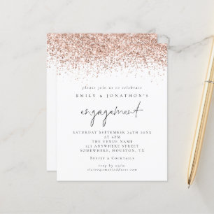Budget Rose Gold Glitter Script Engagement Invite