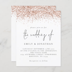 Budget Rose Gold Glitter Script Wedding Invite