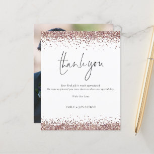 Budget Rose Gold Glitter Script Wedding Thank You