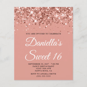 Budget Rose Gold Glitter Sweet 16 Invitation