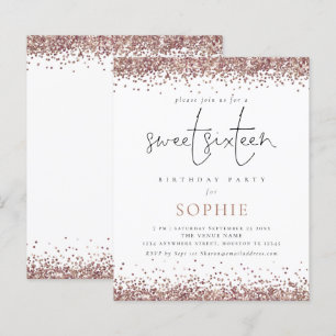 Budget Rose Gold Glitter Sweet 16 Party Invite