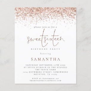 Budget Rose Gold Glitter Sweet Sixteen Invite