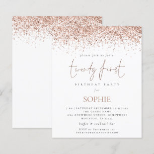 Budget Rose Gold Glitter Twenty First Party Invite