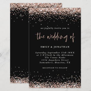 Budget Rose Gold Glitter Wedding Black Invitation
