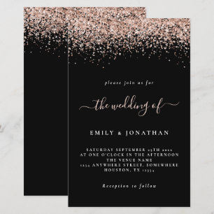 Budget Rose Gold Glitter Wedding Black Invite