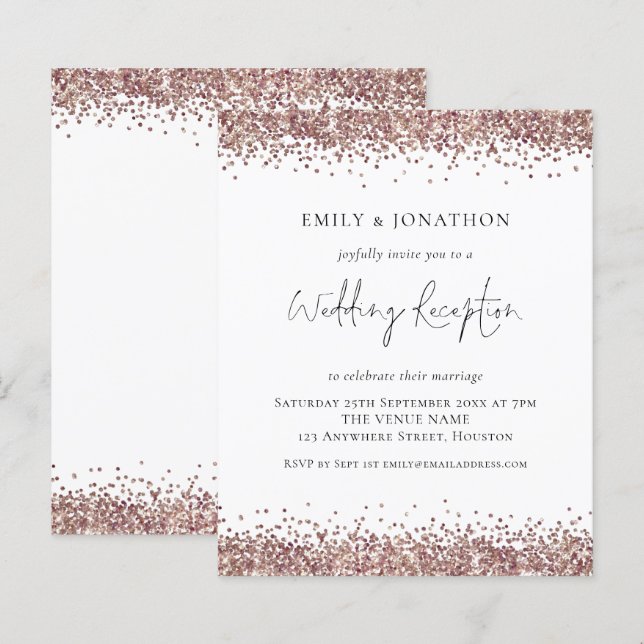 BUDGET Rose Gold Glitter Wedding Reception Invite (Front/Back)