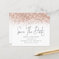 Budget Rose Gold Glitter Wedding Save The Date
