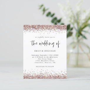 Budget Rose Gold Glitter Wedding White Invitation