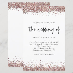 Budget Rose Gold Glitter Wedding White  Invitation