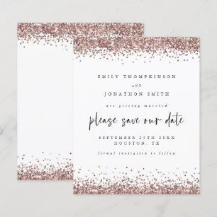 Budget Rose Gold Glitter Wedding White Save Date