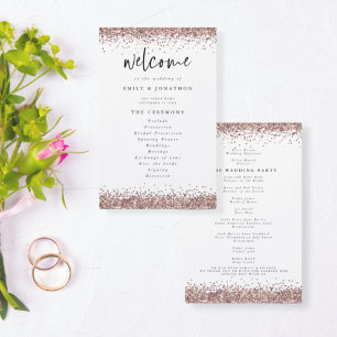 Budget Rose Gold Glitter White Wedding Program