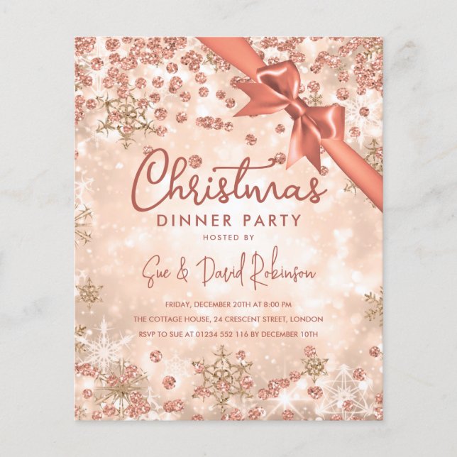 Budget Rose Gold Glitter Xmas Holiday Invite  Flyer (Front)