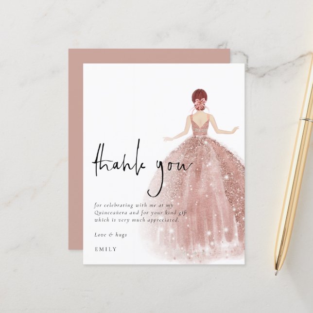 Budget Rose Gold Gown Auburn Quinceañera Thanks (Front/Back In Situ)