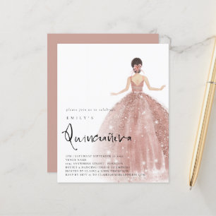 Budget Rose Gold Gown Brunette Hair QR Quinceañera