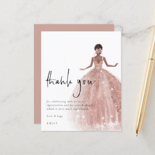 Budget Rose Gold Gown Dark Hair Quinceañera Thanks