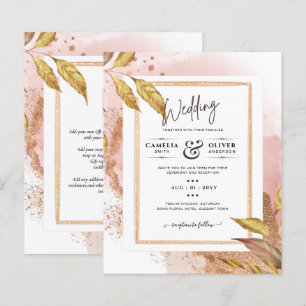 BUDGET Rose Gold Leaves Wedding Invite QR Code