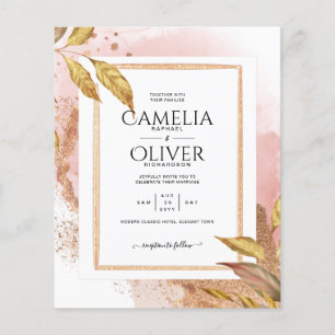 BUDGET Rose Gold Leaves Wedding Invite QR Code Flyer