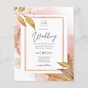 BUDGET Rose Gold Leaves Wedding Invite QR Code Flyer