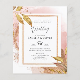 BUDGET Rose Gold Leaves Wedding Invite QR Code Flyer