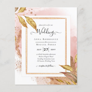 BUDGET Rose Gold Leaves Wedding Invite QR Code Flyer