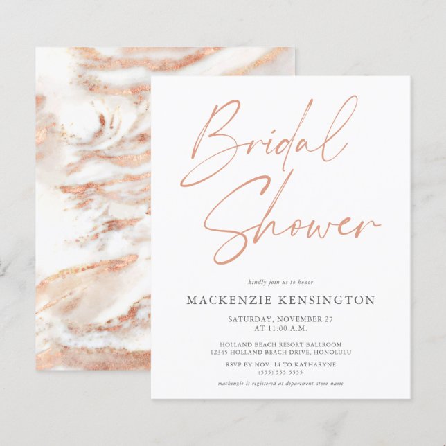 BUDGET Rose Gold Marble Bridal Shower Invitation (Front/Back)