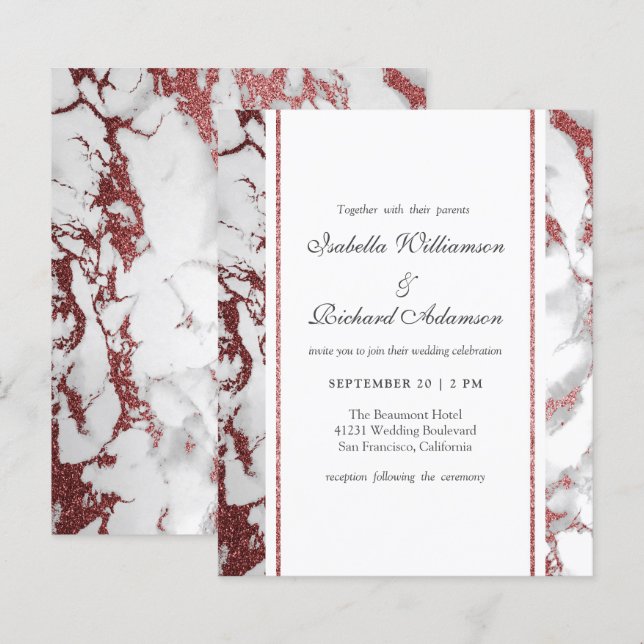 Budget Rose Gold Marble Classic Typography Wedding (Front/Back)